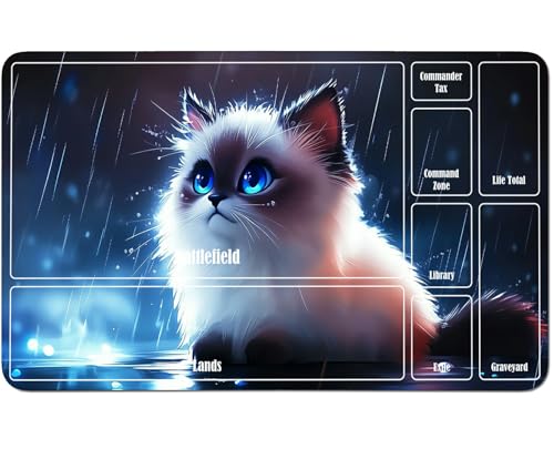 RWUTYTIUL for MTG Card Playmat 24 X 14 Inch with A Zone, Stitched Play Mat for Commander-Board TCG RPG CCG Game Desktop Tablet Mouse Pad for Playing Accessories, Blue Lighted Cat von RWUTYTIUL