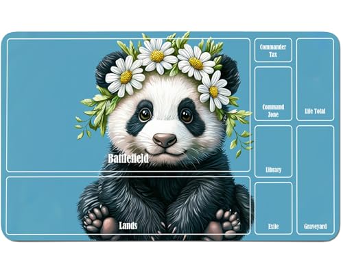 RWUTYTIUL for MTG Card Playmat 24 X 14 Inch with A Zone, Stitched Play Mat for Commander Board TCG RPG CCG Game Desktop Tablet Mouse Pad for Playing Accessories, Daisy Panda von RWUTYTIUL