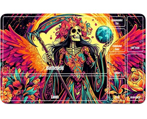 RWUTYTIUL for MTG Card Playmat 24 X 14 Inch with A Zone, Stitched Play Mat for Commander Board TCG RPG CCG Game Desktop Tablet Mouse Pad for Playing Accessories, Feather Skull von RWUTYTIUL