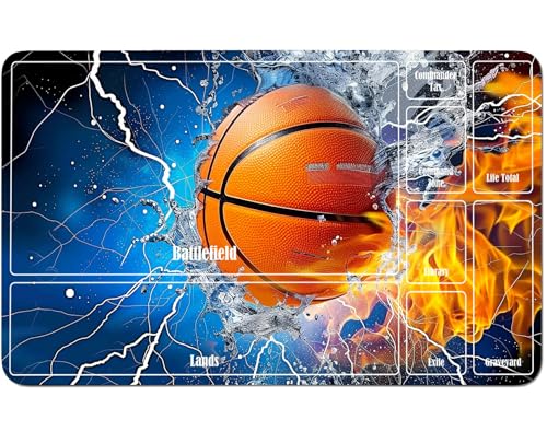 RWUTYTIUL for MTG Card Playmat 24 X 14 Inch with A Zone, Stitched Play Mat for Commander Board TCG RPG CCG Game Desktop Tablet Mouse Pad for Playing Accessories, Flame Basketball von RWUTYTIUL