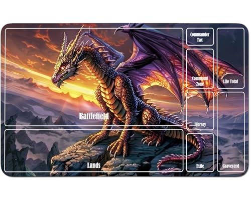 RWUTYTIUL for MTG Card Playmat 24 X 14 Inch with A Zone, Stitched Play Mat for Commander Board TCG RPG CCG Game Desktop Tablet Mouse Pad for Playing Accessories, Flame Dragon von RWUTYTIUL