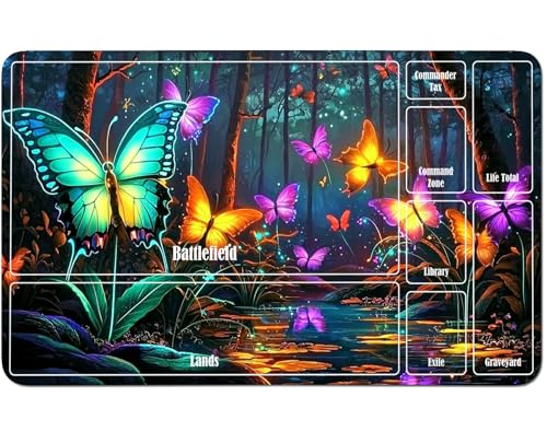 RWUTYTIUL for MTG Card Playmat 24 X 14 Inch with A Zone, Stitched Play Mat for Commander-Board TCG RPG CCG Game Desktop Tablet Mouse Pad for Playing Accessories, Forest Butterfly von RWUTYTIUL