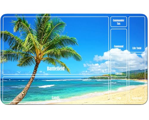 RWUTYTIUL for MTG Card Playmat 24 X 14 Inch with A Zone, Stitched Play Mat for Commander Board TCG RPG CCG Game Desktop Tablet Mouse Pad for Playing Accessories, Green Tree Beach von RWUTYTIUL