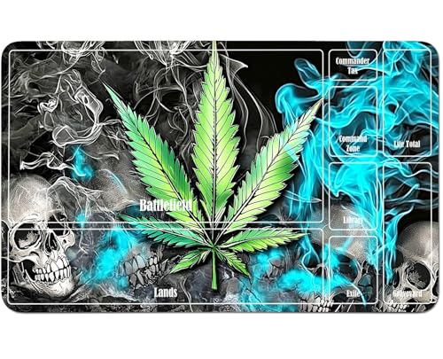 RWUTYTIUL for MTG Card Playmat 24 X 14 Inch with A Zone, Stitched Play Mat for Commander Board TCG RPG CCG Game Desktop Tablet Mouse Pad for Playing Accessories, Leaf Skull von RWUTYTIUL