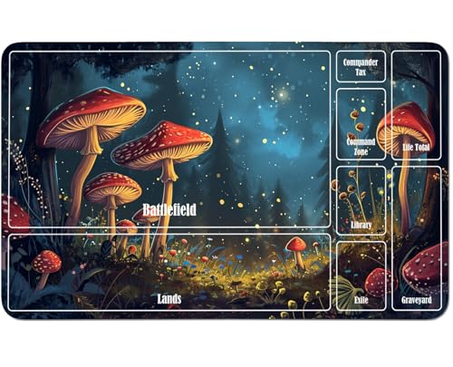 RWUTYTIUL for MTG Card Playmat 24 X 14 Inch with A Zone, Stitched Play Mat for Commander Board TCG RPG CCG Game Desktop Tablet Mouse Pad for Playing Accessories, Mushroom Mountains von RWUTYTIUL