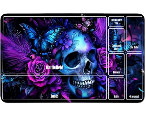 RWUTYTIUL for MTG Card Playmat 24 X 14 Inch with A Zone, Stitched Play Mat for Commander-Board TCG RPG CCG Game Desktop Tablet Mouse Pad for Playing Accessories, Purple Flower Skull RWUTYTIUL for MTG Card Playmat 24 X 14 Inch with A Zone, Stitched Play Mat for Commander-Board TCG RPG CCG Game Desktop Tablet Mouse Pad for Playing Accessories, Purple Flower Skull von RWUTYTIUL