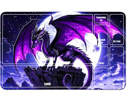 RWUTYTIUL for MTG Card Playmat 24 X 14 Inch with A Zone, Stitched Play Mat for Commander Board TCG RPG CCG Game Desktop Tablet Mouse Pad for Playing Accessories, Purple Moon Dragon von RWUTYTIUL