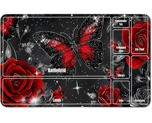 RWUTYTIUL for MTG Card Playmat 24 X 14 Inch with A Zone, Stitched Play Mat for Commander-Board TCG RPG CCG Game Desktop Tablet Mouse Pad for Playing Accessories, Red Butterfly Rose RWUTYTIUL for MTG Card Playmat 24 X 14 Inch with A Zone, Stitched Play Mat for Commander-Board TCG RPG CCG Game Desktop Tablet Mouse Pad for Playing Accessories, Red Butterfly Rose von RWUTYTIUL