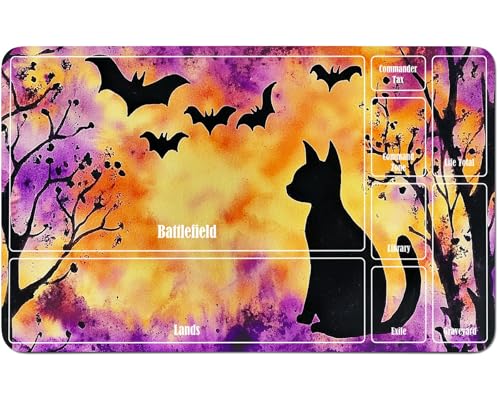 RWUTYTIUL for MTG Card Playmat 24 X 14 Inch with A Zone, Stitched Play Mat for Commander Board TCG RPG CCG Game Desktop Tablet Mouse Pad for Playing Accessories, Retro Black Cat von RWUTYTIUL