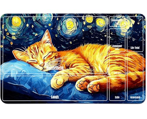 RWUTYTIUL for MTG Card Playmat 24 X 14 Inch with A Zone, Stitched Play Mat for Commander Board TCG RPG CCG Game Desktop Tablet Mouse Pad for Playing Accessories, Sleeping Orange Cat von RWUTYTIUL