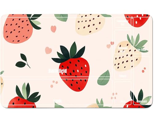RWUTYTIUL for MTG Card Playmat 24 X 14 Inch with A Zone, Stitched Play Mat for Commander Board TCG RPG CCG Game Desktop Tablet Mouse Pad for Playing Accessories, Strawberry Pink von RWUTYTIUL