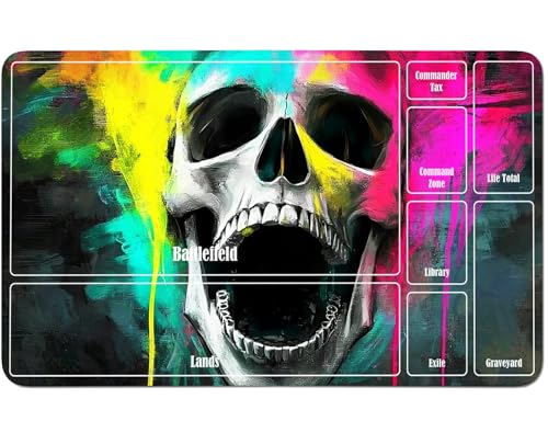 RWUTYTIUL for MTG Card Playmat 24 X 14 Inch with A Zone, Stitched Play Mat for Commander-Board TCG RPG CCG Game Desktop Tablet Mouse Pad for Playing Accessories, Watercolor Skull von RWUTYTIUL
