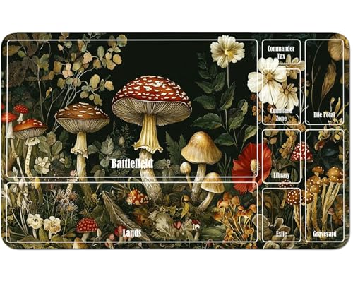 RWUTYTIUL for MTG Card Playmat 24 X 14 Inch with A Zone, Stitched Play Mat for Commander Board TCG RPG CCG Game Desktop Tablet Mouse Pad for Playing Accessories, Wildflower Mushrooms von RWUTYTIUL