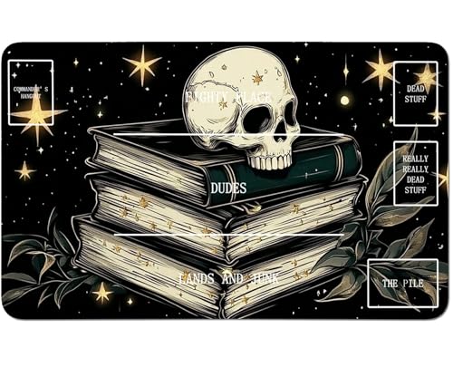 RWUTYTIUL for MTG Card Playmat 24 X 14 Inch with B Zone, Stitched Play Mat for Commander Board TCG RPG CCG Game Desktop Tablet Mouse Pad for Playing Accessories, Black Book Skull von RWUTYTIUL