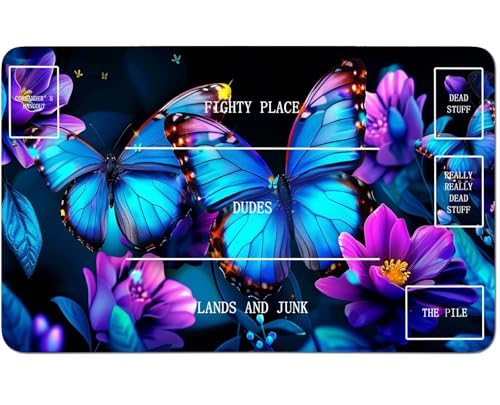 RWUTYTIUL for MTG Card Playmat 24 X 14 Inch with B Zone, Stitched Play Mat for Commander Board TCG RPG CCG Game Desktop Tablet Mouse Pad for Playing Accessories, Blue Art Butterfly von RWUTYTIUL