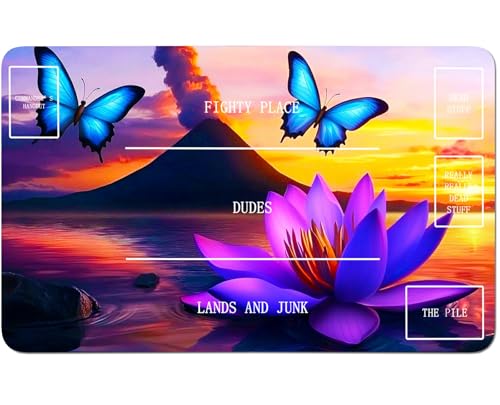 RWUTYTIUL for MTG Card Playmat 24 X 14 Inch with B Zone, Stitched Play Mat for Commander Board TCG RPG CCG Game Desktop Tablet Mouse Pad for Playing Accessories, Fire Mountain Lotus von RWUTYTIUL