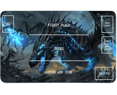 RWUTYTIUL for MTG Card Playmat 24 X 14 Inch with B Zone, Stitched Play Mat for Commander Board TCG RPG CCG Game Desktop Tablet Mouse Pad for Playing Accessories, Flame Blue Dragon von RWUTYTIUL