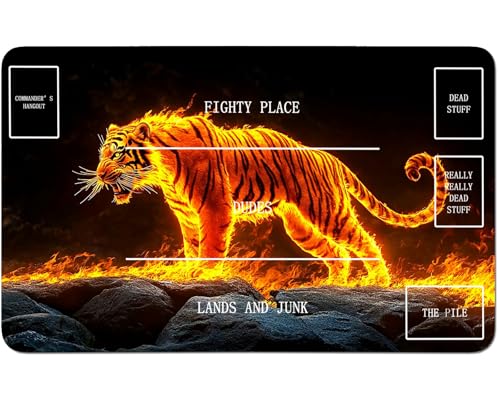 RWUTYTIUL for MTG Card Playmat 24 X 14 Inch with B Zone, Stitched Play Mat for Commander Board TCG RPG CCG Game Desktop Tablet Mouse Pad for Playing Accessories, Flame Tiger von RWUTYTIUL