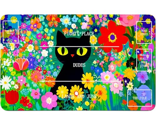 RWUTYTIUL for MTG Card Playmat 24 X 14 Inch with B Zone, Stitched Play Mat for Commander Board TCG RPG CCG Game Desktop Tablet Mouse Pad for Playing Accessories, Flower Black Cat RWUTYTIUL for MTG Card Playmat 24 X 14 Inch with B Zone, Stitched Play Mat for Commander Board TCG RPG CCG Game Desktop Tablet Mouse Pad for Playing Accessories, Flower Black Cat von RWUTYTIUL