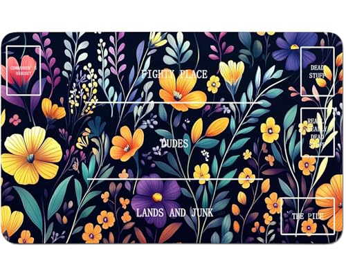 RWUTYTIUL for MTG Card Playmat 24 X 14 Inch with B Zone, Stitched Play Mat for Commander Board TCG RPG CCG Game Desktop Tablet Mouse Pad for Playing Accessories, Flowers Leaves von RWUTYTIUL