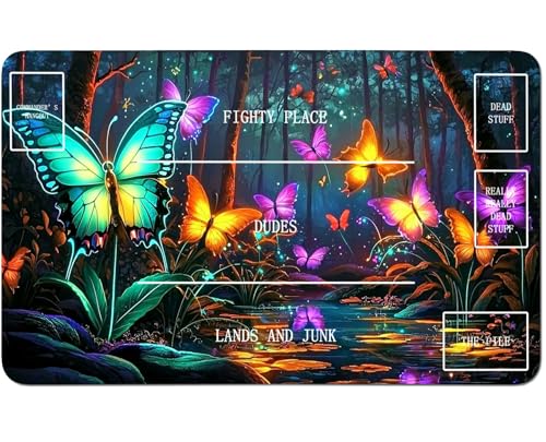 RWUTYTIUL for MTG Card Playmat 24 X 14 Inch with B Zone, Stitched Play Mat for Commander Board TCG RPG CCG Game Desktop Tablet Mouse Pad for Playing Accessories, Forest Butterfly von RWUTYTIUL