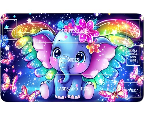 RWUTYTIUL for MTG Card Playmat 24 X 14 Inch with B Zone, Stitched Play Mat for Commander-Board TCG RPG CCG Game Desktop Tablet Mouse Pad for Playing Accessories, Gray Elephant von RWUTYTIUL