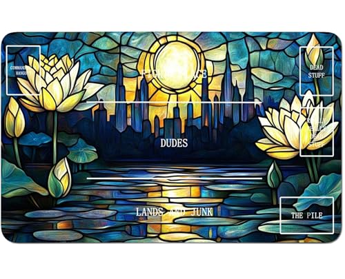 RWUTYTIUL for MTG Card Playmat 24 X 14 Inch with B Zone, Stitched Play Mat for Commander Board TCG RPG CCG Game Desktop Tablet Mouse Pad for Playing Accessories, Lotus Leaf Moon von RWUTYTIUL
