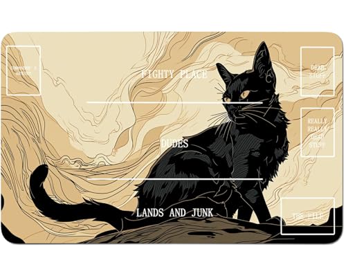 RWUTYTIUL for MTG Card Playmat 24 X 14 Inch with B Zone, Stitched Play Mat for Commander Board TCG RPG CCG Game Desktop Tablet Mouse Pad for Playing Accessories, Marble Black Cat von RWUTYTIUL