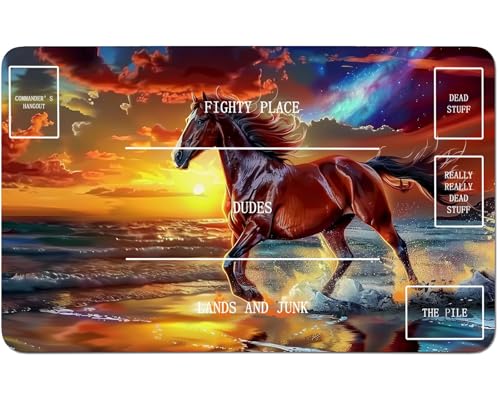 RWUTYTIUL for MTG Card Playmat 24 X 14 Inch with B Zone, Stitched Play Mat for Commander Board TCG RPG CCG Game Desktop Tablet Mouse Pad for Playing Accessories, Sunset Horse von RWUTYTIUL
