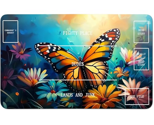 RWUTYTIUL for MTG Card Playmat 24 X 14 Inch with B Zone, Stitched Play Mat for Commander Board TCG RPG CCG Game Desktop Tablet Mouse Pad for Playing Accessories, Yellow Butterfly von RWUTYTIUL