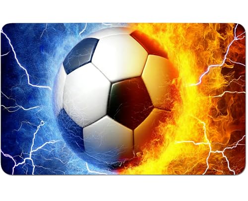 RWUTYTIUL for MTG Card Playmat 24 X 14 Inch with No Zone, Stitched Play Mat for Commander-Board TCG RPG CCG Game Desktop Tablet Mouse Pad for Playing Accessories, Blue and Red Flame Football von RWUTYTIUL