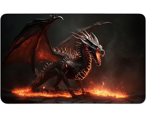 RWUTYTIUL for MTG Card Playmat 24 X 14 Inch with No Zone, Stitched Play Mat for Commander Board TCG RPG CCG Game Desktop Tablet Mouse Pad for Playing Accessories, Flame Black Dragon RWUTYTIUL for MTG Card Playmat 24 X 14 Inch with No Zone, Stitched Play Mat for Commander Board TCG RPG CCG Game Desktop Tablet Mouse Pad for Playing Accessories, Flame Black Dragon von RWUTYTIUL