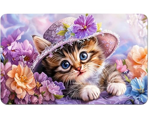 RWUTYTIUL for MTG Card Playmat 24 X 14 Inch with No Zone, Stitched Play Mat for Commander-Board TCG RPG CCG Game Desktop Tablet Mouse Pad for Playing Accessories, Peony Kitten von RWUTYTIUL