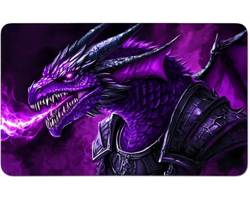 RWUTYTIUL for MTG Card Playmat 24 X 14 Inch with No Zone, Stitched Play Mat for Commander-Board TCG RPG CCG Game Desktop Tablet Mouse Pad for Playing Accessories, Purple Flame Dragon von RWUTYTIUL