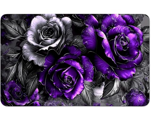 RWUTYTIUL for MTG Card Playmat 24 X 14 Inch with No Zone, Stitched Play Mat for Commander-Board TCG RPG CCG Game Desktop Tablet Mouse Pad for Playing Accessories, Purple Gray Rose von RWUTYTIUL