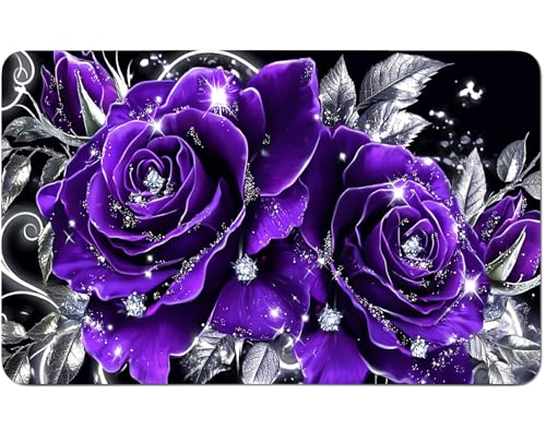 RWUTYTIUL for MTG Card Playmat 24 X 14 Inch with No Zone, Stitched Play Mat for Commander-Board TCG RPG CCG Game Desktop Tablet Mouse Pad for Playing Accessories, Purple Rose 04 von RWUTYTIUL