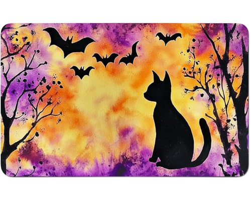 RWUTYTIUL for MTG Card Playmat 24 X 14 Inch with No Zone, Stitched Play Mat for Commander-Board TCG RPG CCG Game Desktop Tablet Mouse Pad for Playing Accessories, Retro Black Cat von RWUTYTIUL