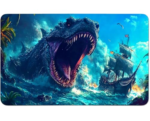 RWUTYTIUL for MTG Card Playmat 24 X 14 Inch with No Zone, Stitched Play Mat for Commander Board TCG RPG CCG Game Desktop Tablet Mouse Pad for Playing Accessories, Sail Dinosaur von RWUTYTIUL