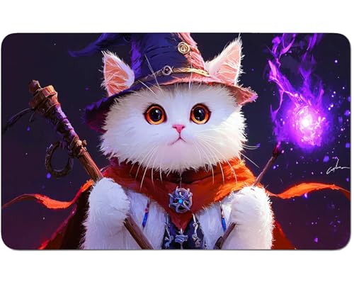 RWUTYTIUL for MTG Card Playmat 24 X 14 Inch with No Zone, Stitched Play Mat for Commander-Board TCG RPG CCG Game Desktop Tablet Mouse Pad for Playing Accessories, White Cat Purple RWUTYTIUL for MTG Card Playmat 24 X 14 Inch with No Zone, Stitched Play Mat for Commander-Board TCG RPG CCG Game Desktop Tablet Mouse Pad for Playing Accessories, White Cat Purple von RWUTYTIUL