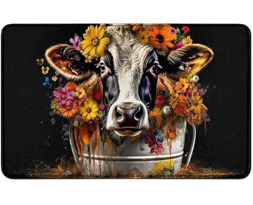 RWUTYTIUL for MTG Card Playmat TCG Playmat Desk Mats 24 X 14 Inch, Stitched Playmat for Commander Board RPG CCG Game Magic The Gathering, Play Mat for Card Game Playing Accessories, Cow Flower von RWUTYTIUL