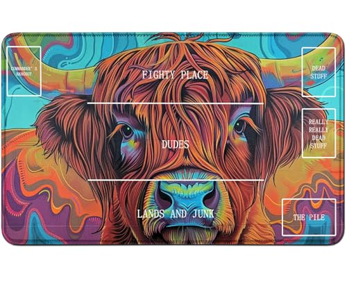 RWUTYTIUL for MTG Card Playmat TCG Playmat Desk Mats 24 X 14 Inch, Stitched Playmat for Commander Board RPG CCG Game Magic The Gathering, Play Mat for Card Game Playing Accessories, Cow von RWUTYTIUL