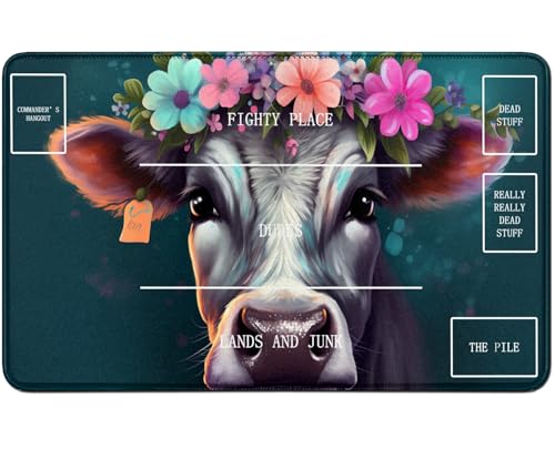 RWUTYTIUL for MTG Card Playmat TCG Playmat Desk Mats 24 X 14 Inch, Stitched Playmat for Commander Board RPG CCG Game Magic The Gathering, Play Mat for Card Game Playing Accessories, Flower Cow von RWUTYTIUL