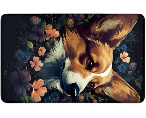 RWUTYTIUL for MTG Card Playmat TCG Playmat Desk Mats 24 X 14 Inch, Stitched Playmat for Commander Board RPG CCG Game Magic The Gathering, Play Mat for Card Game Playing Accessories, Flower Dog von RWUTYTIUL