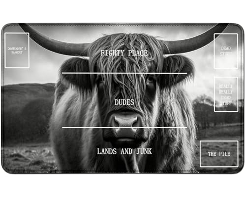 RWUTYTIUL for MTG Card Playmat TCG Playmat Desk Mats 24 X 14 Inch, Stitched Playmat for Commander Board RPG CCG Game Magic The Gathering, Play Mat for Card Game Playing Accessories, Grey Cattle von RWUTYTIUL