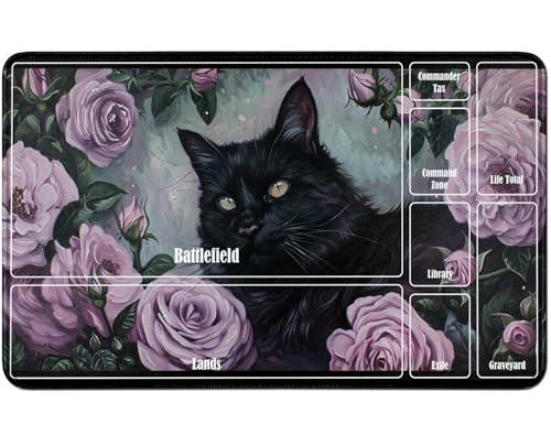 RWUTYTIUL for MTG Card Playmat TCG Playmat Desk Mats 24 X 14 Inch, Stitched Playmat for Commander Board RPG CCG Game Magic The Gathering, Play Mat for Card Game Playing Accessories, Rose Cat von RWUTYTIUL