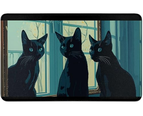 RWUTYTIUL for MTG Card Playmat TCG Playmat Desk Mats 24 X 14 Inch, Stitched Playmat for Commander Board RPG CCG Game Magic The Gathering, Play Mat for Card Game Playing Accessories, Three Cats von RWUTYTIUL
