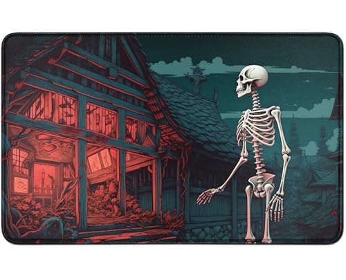 RWUTYTIUL for MTG Card Playmat TCG Playmat Desk Mats 24 X 14 Inch, Stitched Playmat for Commander Board RPG CCG Game Magic The Gathering, Play Mat for Card Game Playing Accessories, Village Skull von RWUTYTIUL