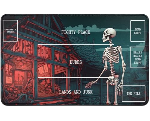 RWUTYTIUL for MTG Card Playmat TCG Playmat Desk Mats 24 X 14 Inch, Stitched Playmat for Commander Board RPG CCG Game Magic The Gathering, Play Mat for Card Game Playing Accessories, Village Skull von RWUTYTIUL