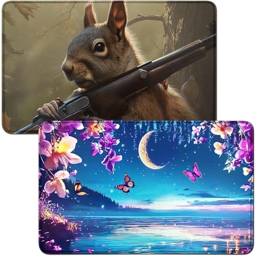 RWUTYTIUL for Moon Wave Flower MTG Card Playmat & Squirrels Playmat Desk Mats 2-teiliges Set, 61 x 35,6 cm, genähte Spielmatte für Commander-Board, TCG, RPG, CCG, Spielmatte für Kartenspiel von RWUTYTIUL