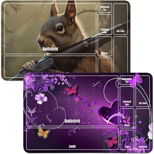 RWUTYTIUL for Purple Butterfly MTG Card Playmat & Squirrels Playmat Desk Mats 2-teiliges Set, 61 x 35,6 cm, genähte Spielmatte für Commander-Board, TCG, RPG, CCG, Spielmatte für Kartenspiel von RWUTYTIUL
